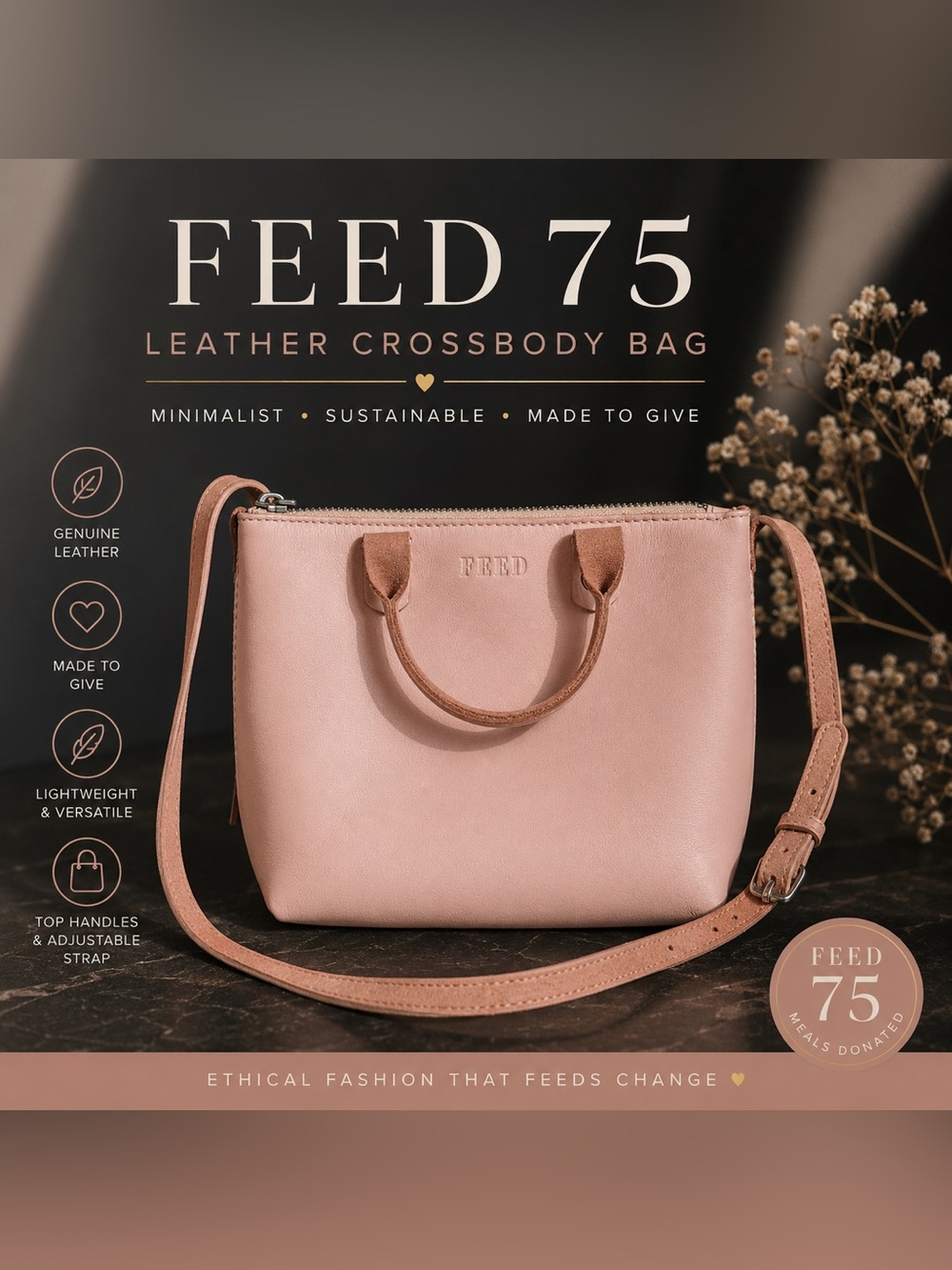 FEED 75 Leather Mini Crossbody Bag Sustainable Style Social Movement
